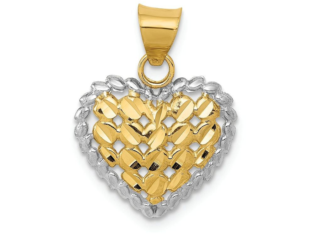 FJC Finejewelers 14k Yellow Gold with Rhodium Polished And Bright Cut Heart Charm