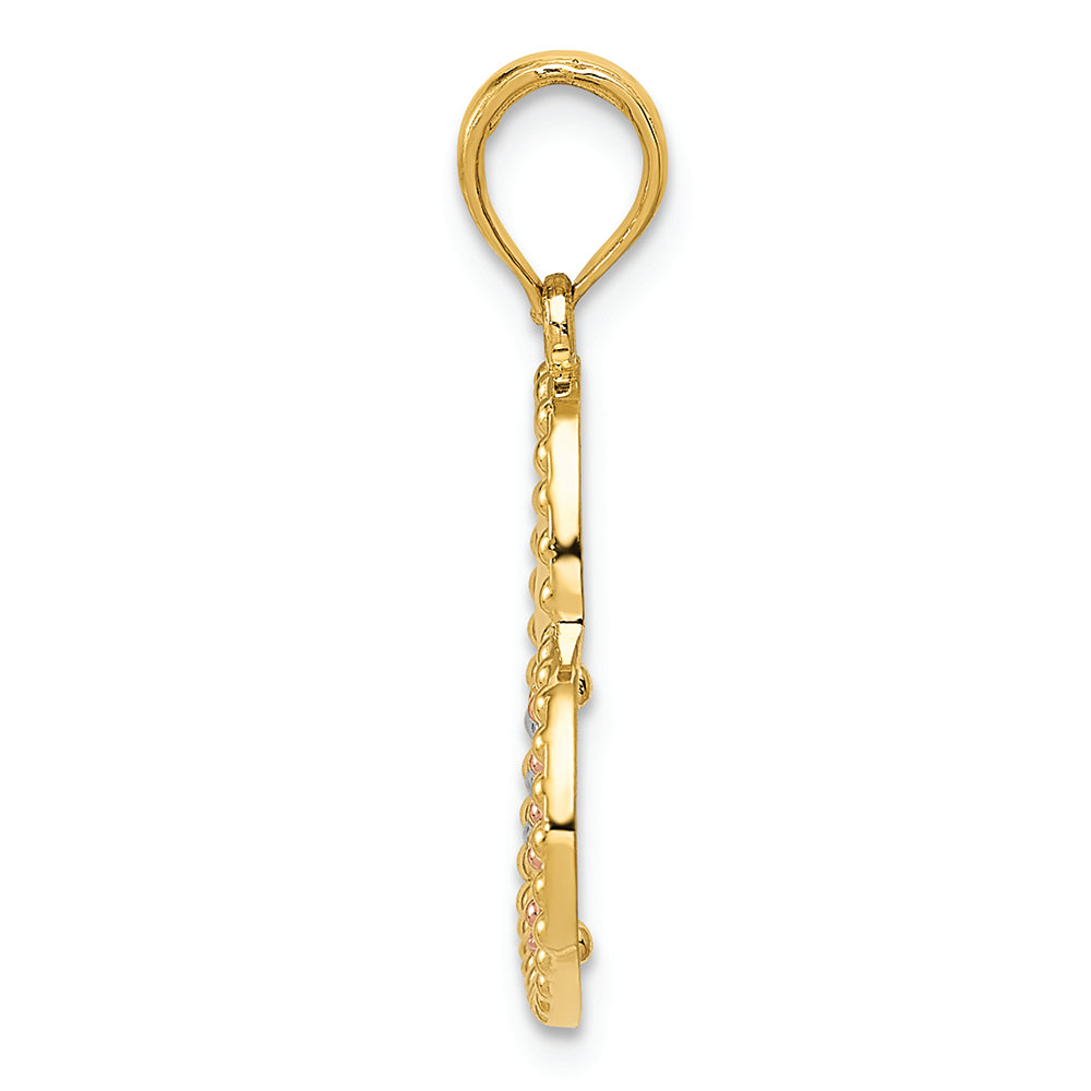 FJC Finejewelers 14k Two-tone Gold with Rhodium Polished Textured Heart Charm