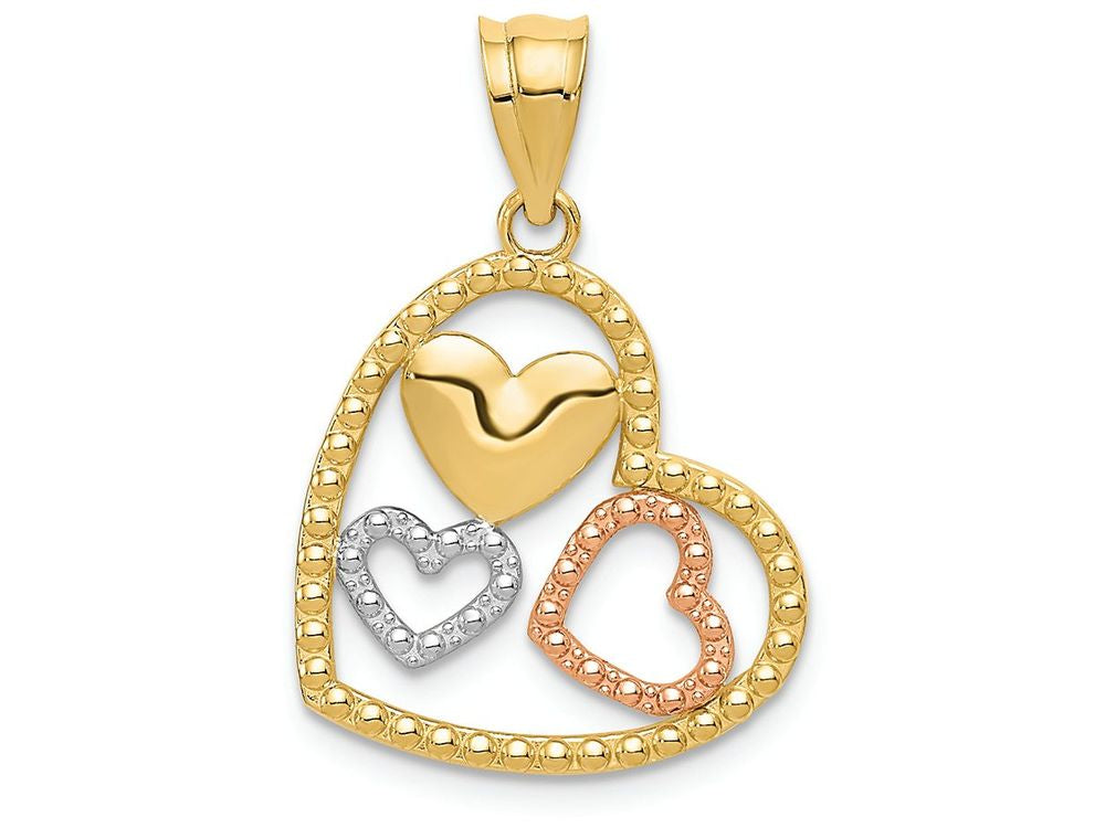 FJC Finejewelers 14k Two-tone Gold with Rhodium Polished Textured Heart Charm