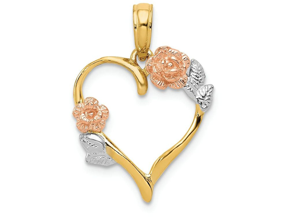 FJC Finejewelers 14k Y Rose with Rhodium Polished Flowers Leaves Charm