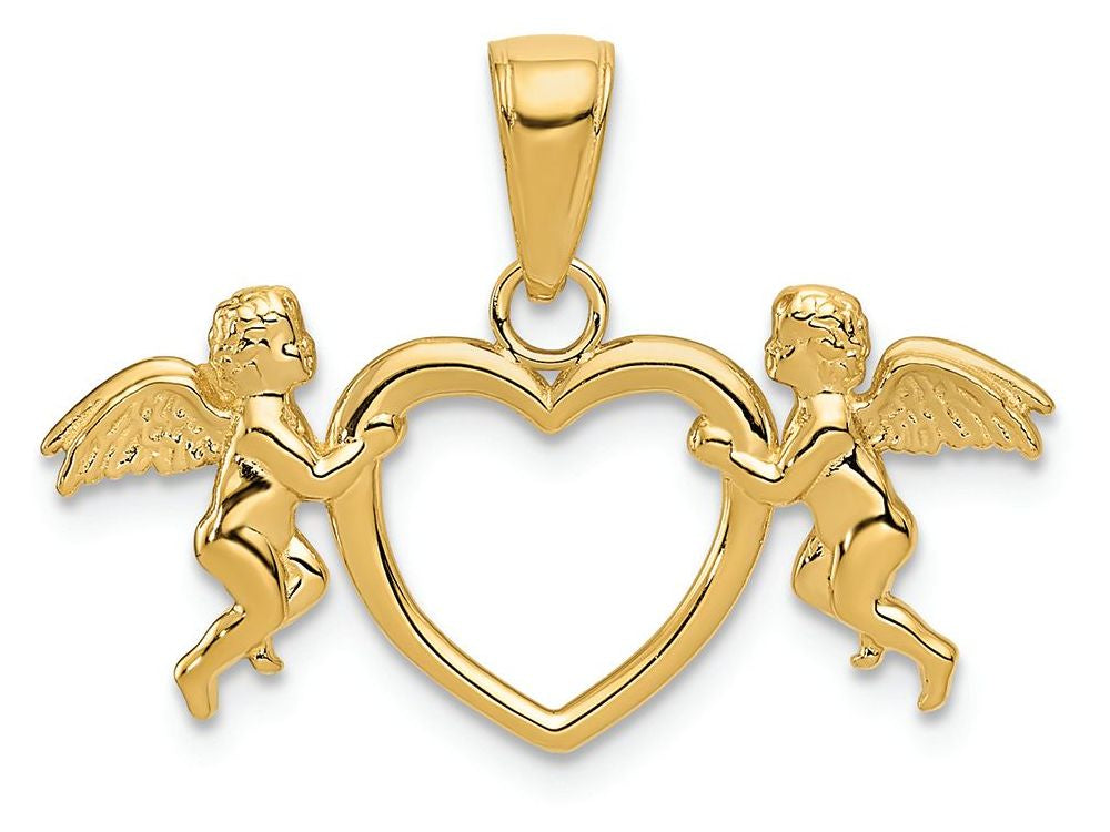 FJC Finejewelers 14k Yellow Gold Flying Cherubs Holding Heart Charm