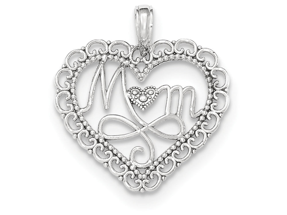 FJC Finejewelers 14k White Gold Polished Mom Scallop Heart Charm