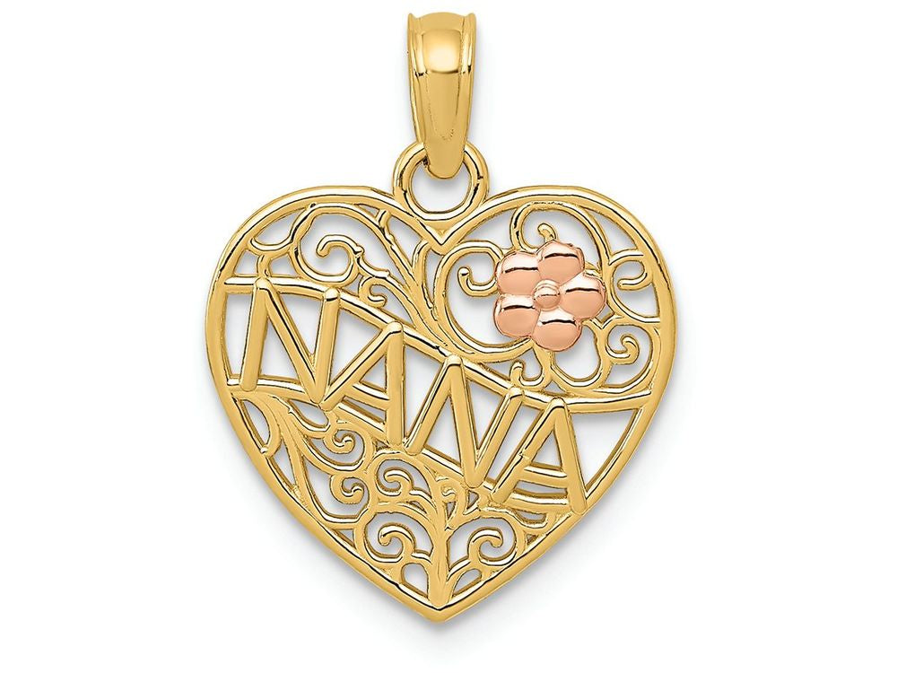 FJC Finejewelers 14k Two-tone Gold Polished Nana with Flower On Heart Charm