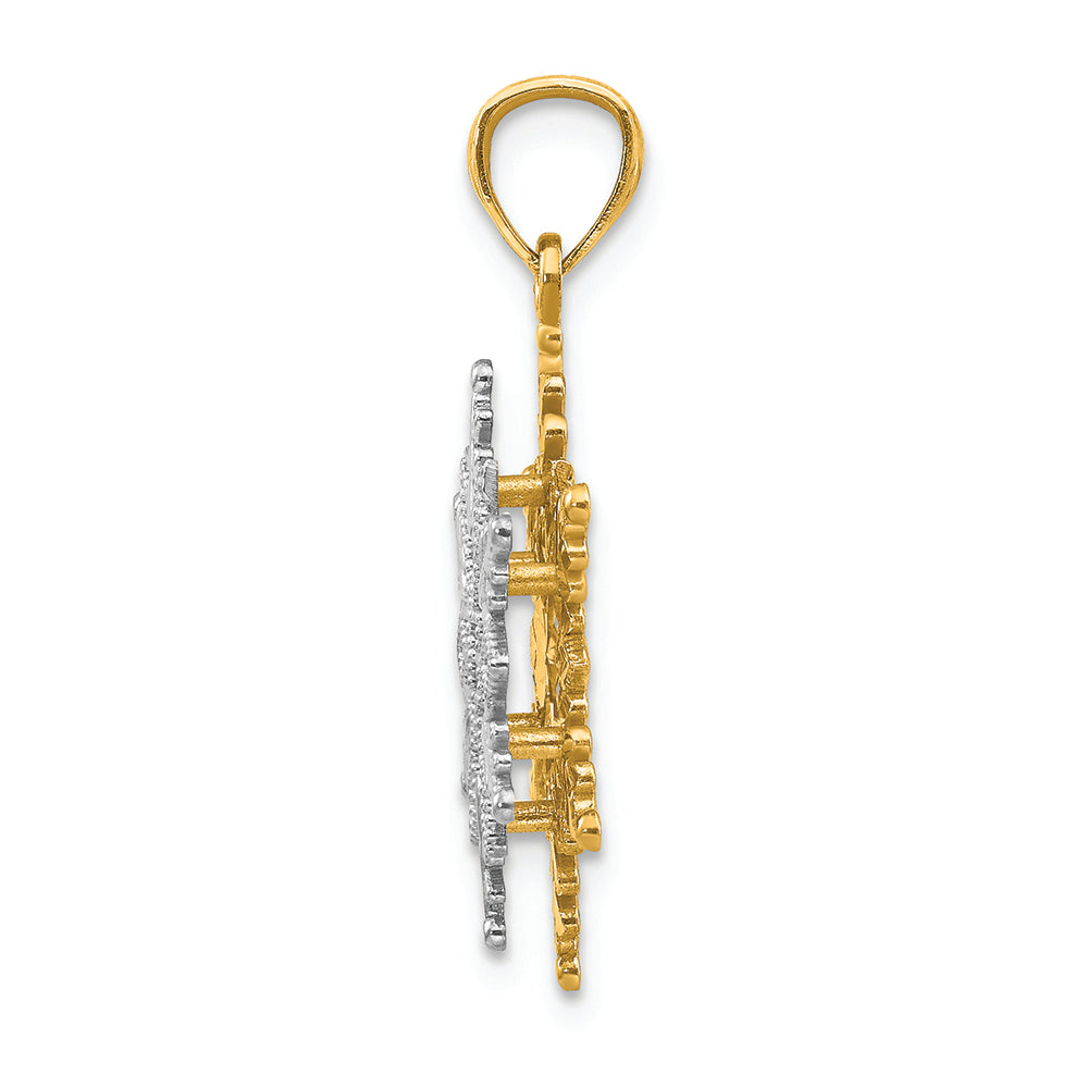 FJC Finejewelers 14k Two-tone Gold Polished Textured 2 Level Snowflake Charm