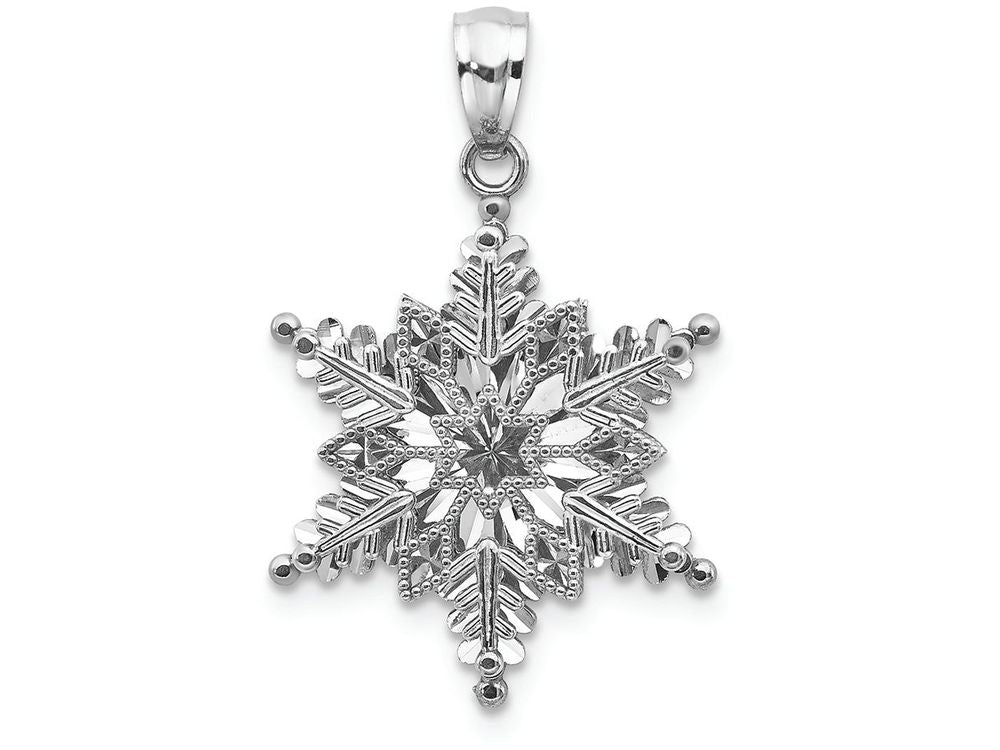 FJC Finejewelers 14k White Gold Polished Textured 2 Level Snowflake Charm