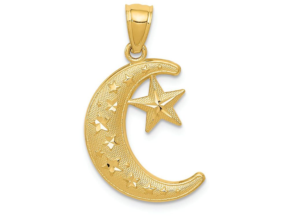 FJC Finejewelers 14k Yellow Gold Polished Textured Moon Stars Charm