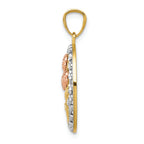FJC Finejewelers 14k Yr Gold with Rhodium Polished Textured Oval 3 Rose Charm