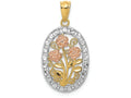 FJC Finejewelers 14k Yr Gold with Rhodium Polished Textured Oval 3 Rose Charm