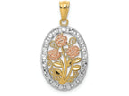 FJC Finejewelers 14k Yr Gold with Rhodium Polished Textured Oval 3 Rose Charm