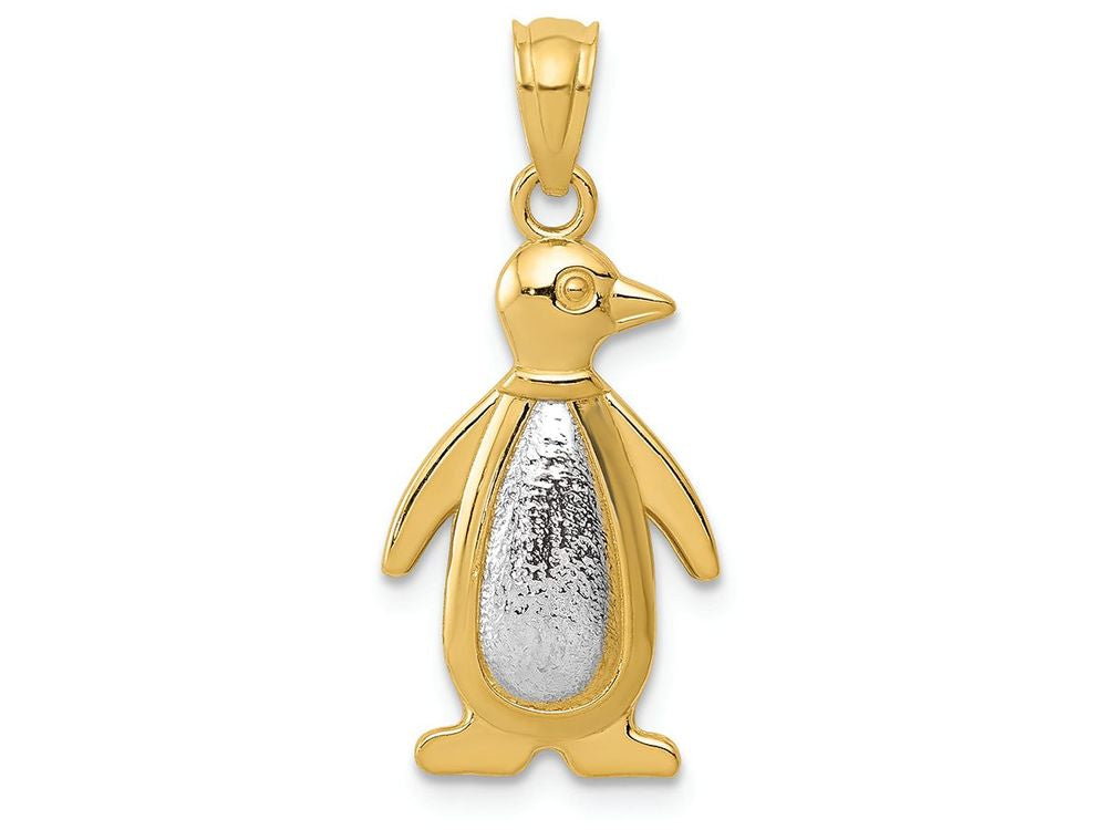FJC Finejewelers 14k Yellow White Gold Polished Textured Penguin Charm