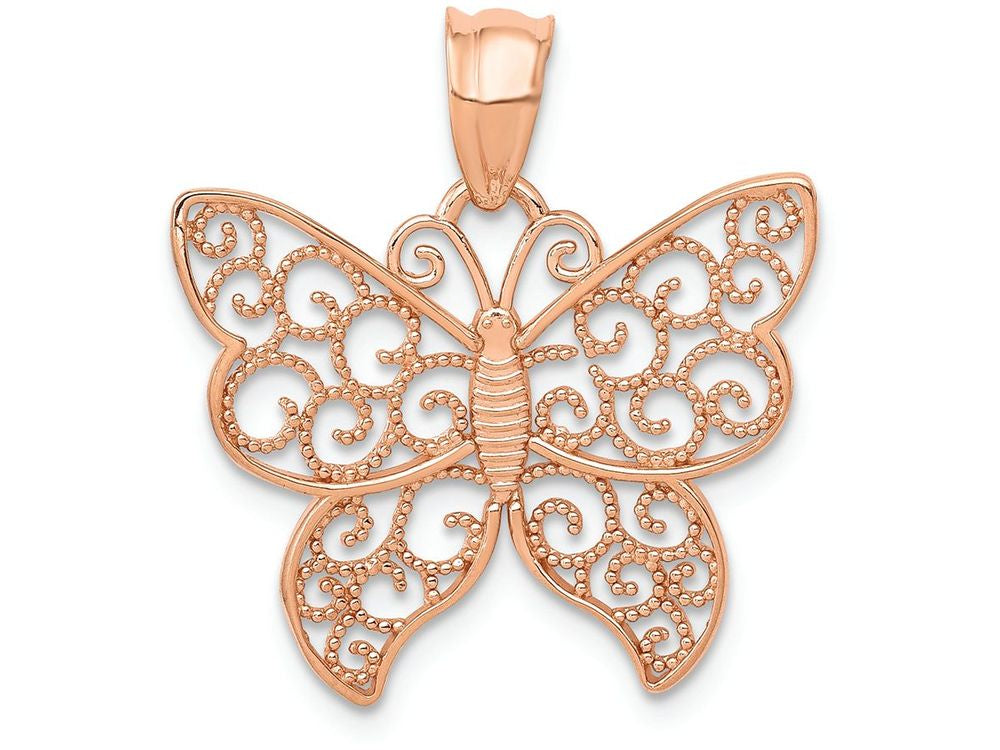 FJC Finejewelers 14k Rose Gold Polished Filigree Butterfly Charm