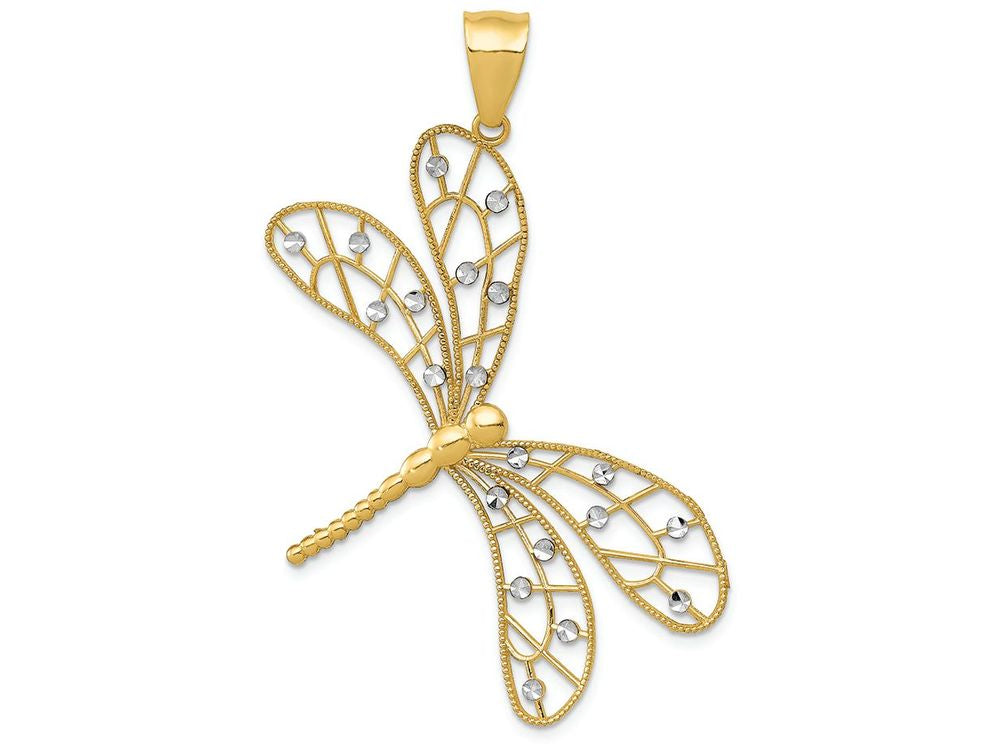 FJC Finejewelers 14k Yellow Gold with Rhodium Polished Bright Cut Filigree Dragonfly Charm