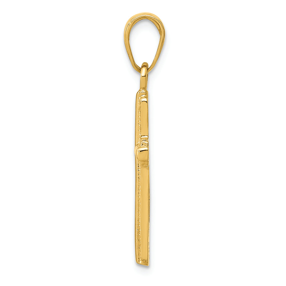 FJC Finejewelers 14k Yellow Gold Polished Cross with Stripped Border Charm