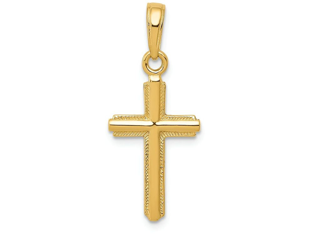 FJC Finejewelers 14k Yellow Gold Polished Cross with Stripped Border Charm