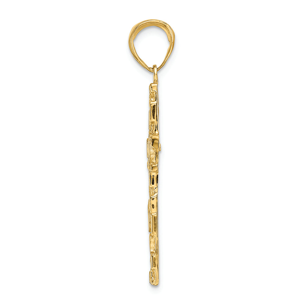 FJC Finejewelers 14k Yellow Gold Polished And Textured Nugget Block Style Cross Charm
