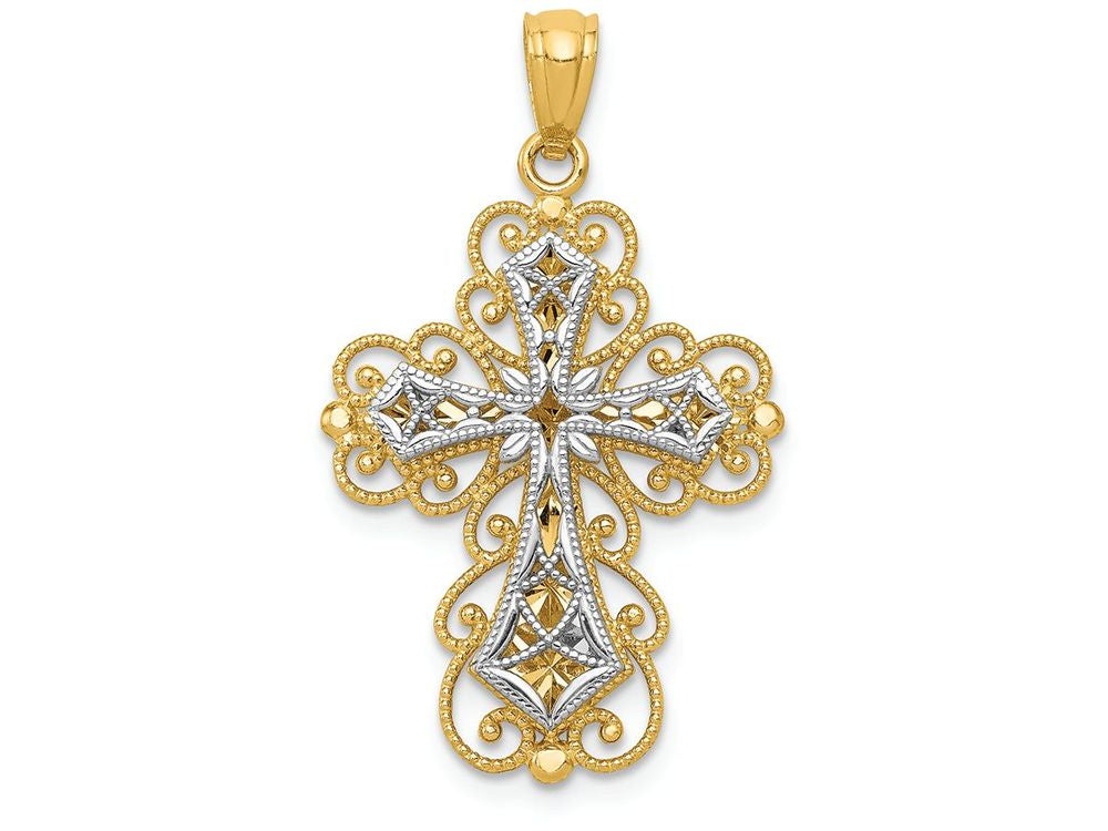 FJC Finejewelers 14k Ywith Gold Polished 2 Level Filigree Cross Charm