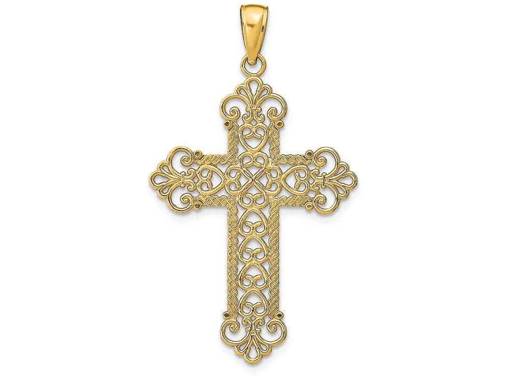 FJC Finejewelers 14k Yellow Gold Polished Large Rope Frame Filigree Cross Charm