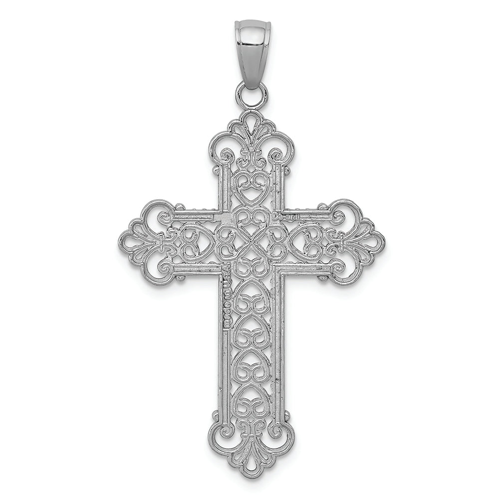 FJC Finejewelers 14k White Gold Large Rope Frame Filigree Cross with Fleur-de-lis Tips(1o Charm
