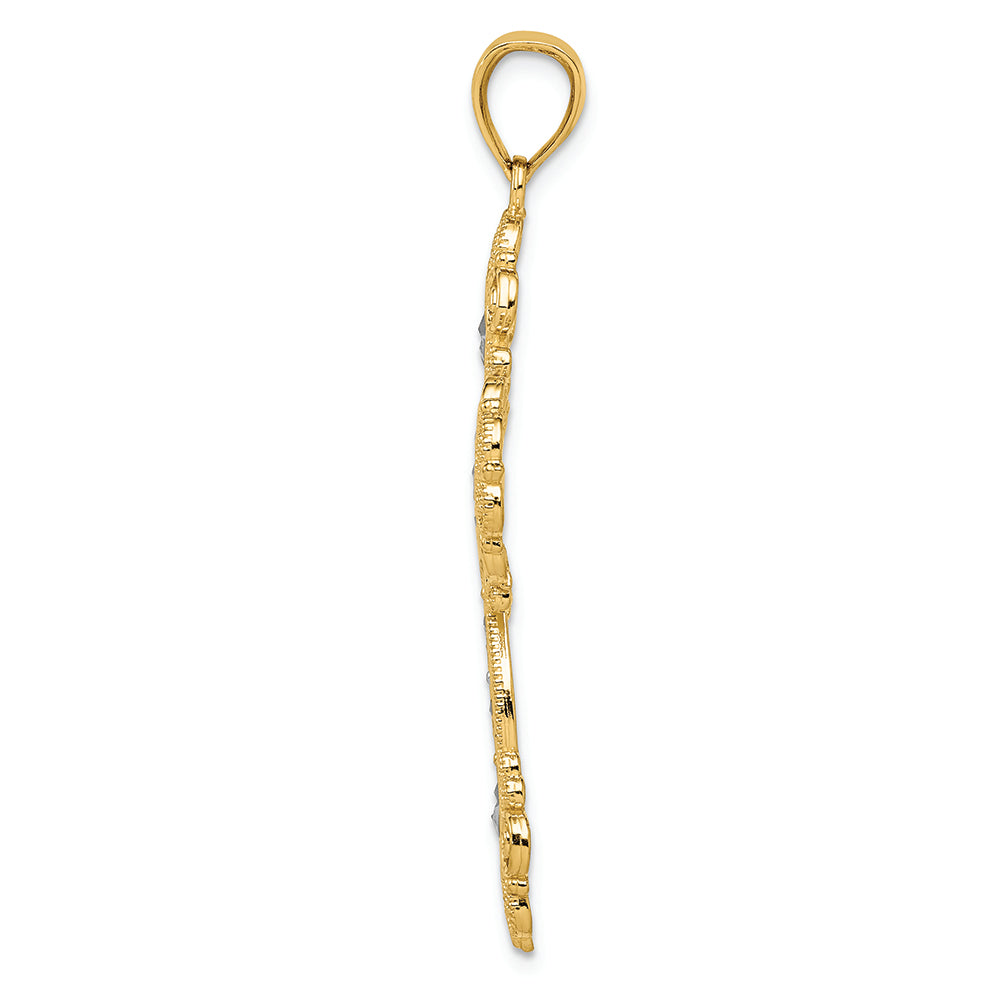 FJC Finejewelers 14k Yellow Gold with Rhodium Polished Textured Pattern Cross Charm