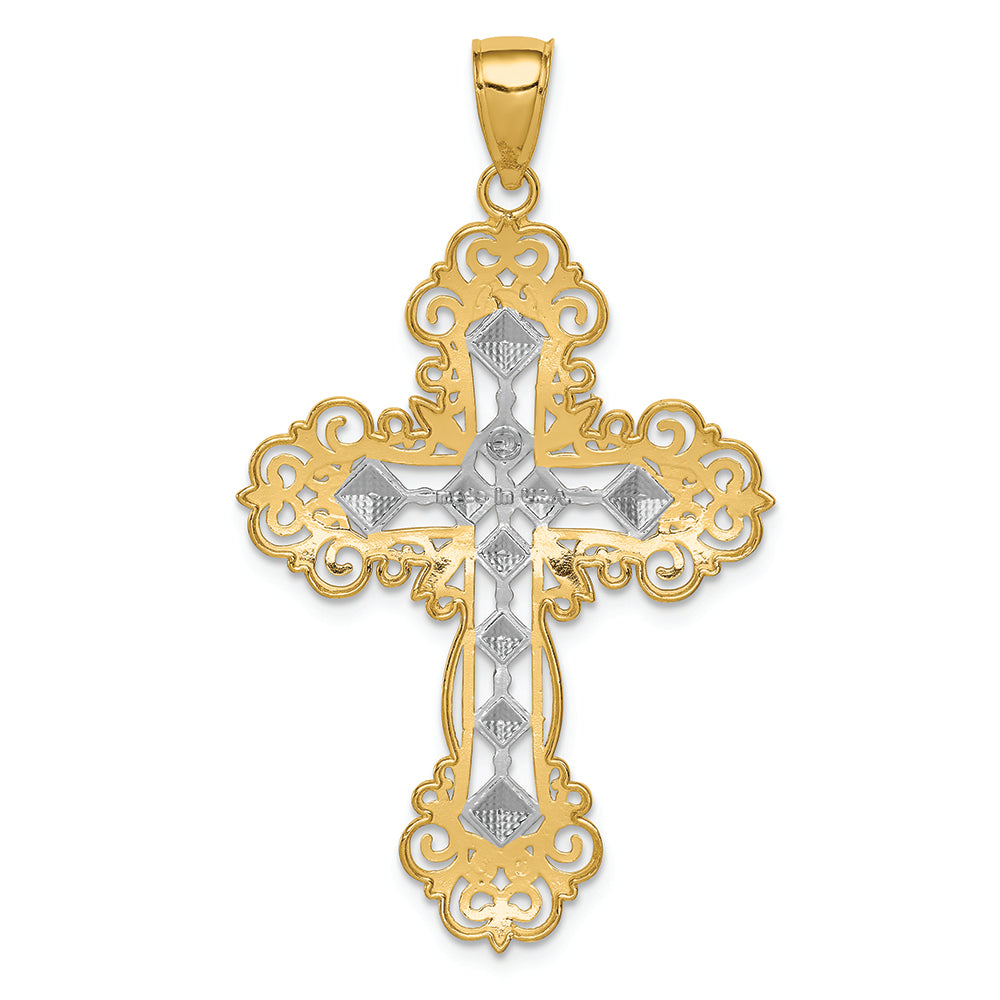 FJC Finejewelers 14k Yellow Gold with Rhodium Polished Textured Pattern Cross Charm