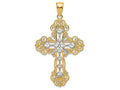 FJC Finejewelers 14k Yellow Gold with Rhodium Polished Textured Pattern Cross Charm