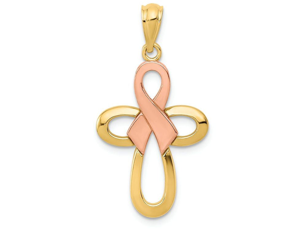 FJC Finejewelers 14k Yr Gold Polished Pink Ribbon Cross Charm