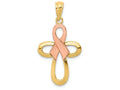 FJC Finejewelers 14k Yr Gold Polished Pink Ribbon Cross Charm