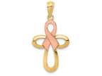 FJC Finejewelers 14k Yr Gold Polished Pink Ribbon Cross Charm