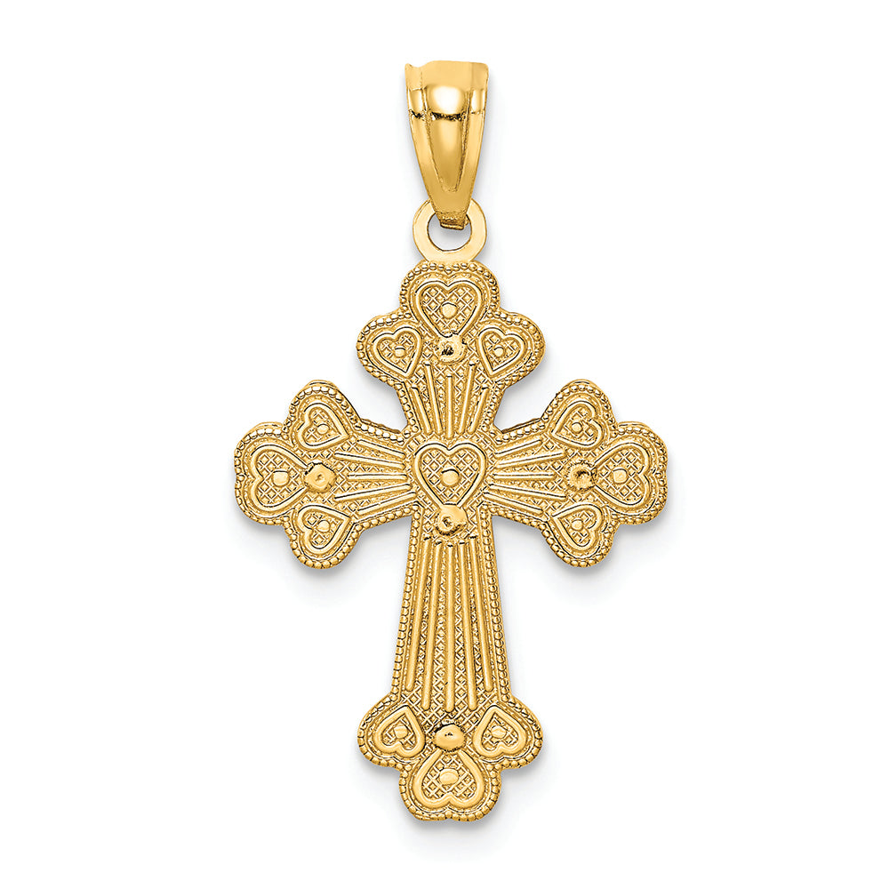 FJC Finejewelers 14k Ywith Gold Polished Filigree 2 Level Heart Cross Charm
