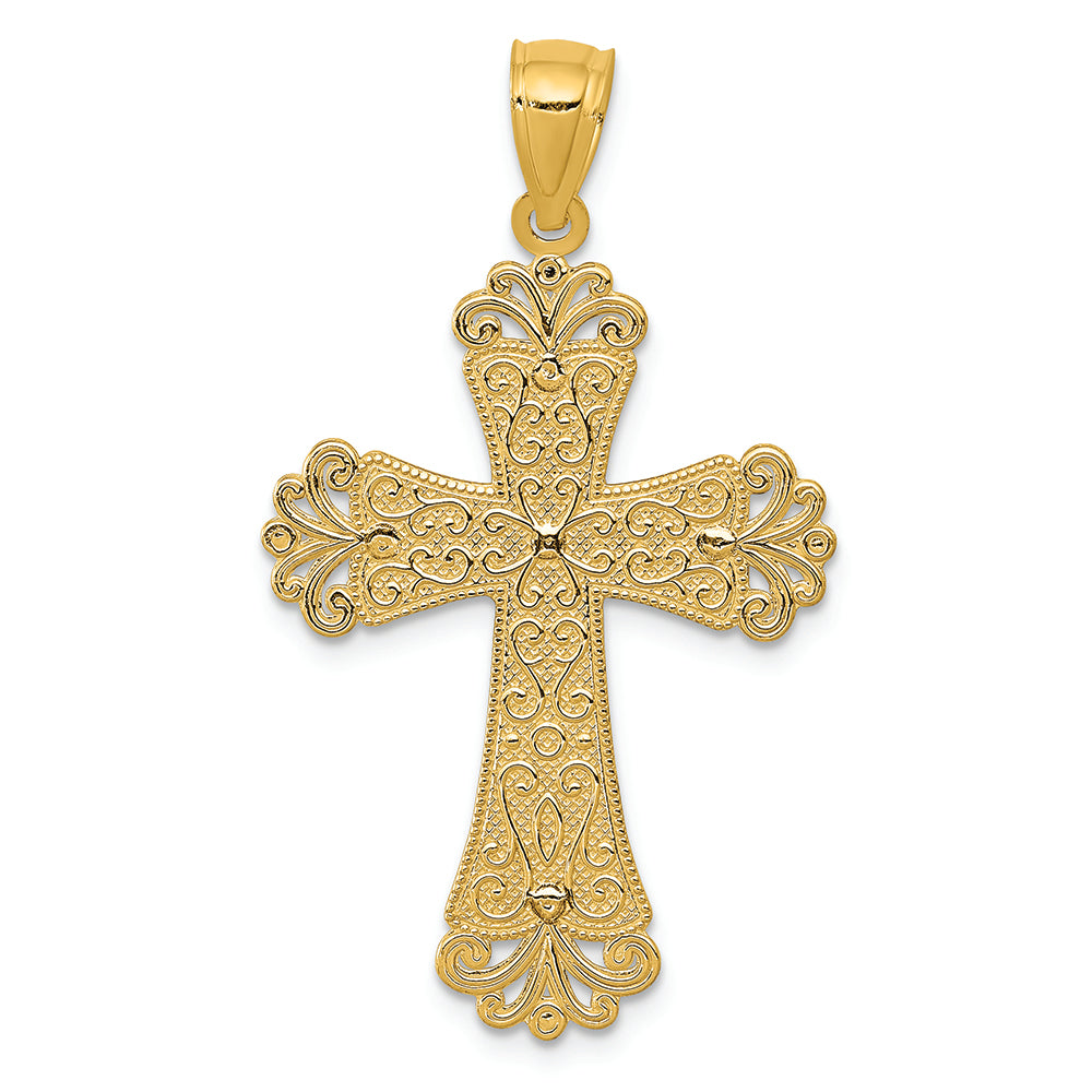 FJC Finejewelers 14k Ywith Gold Polished 2 Level Budded Cross Charm