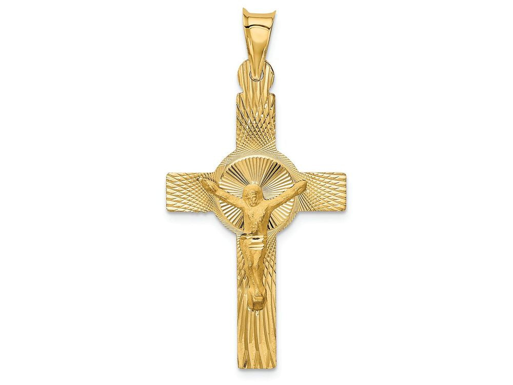 FJC Finejewelers 14k Yellow Gold Polished Satin And Bright Cut Crucifix Charm