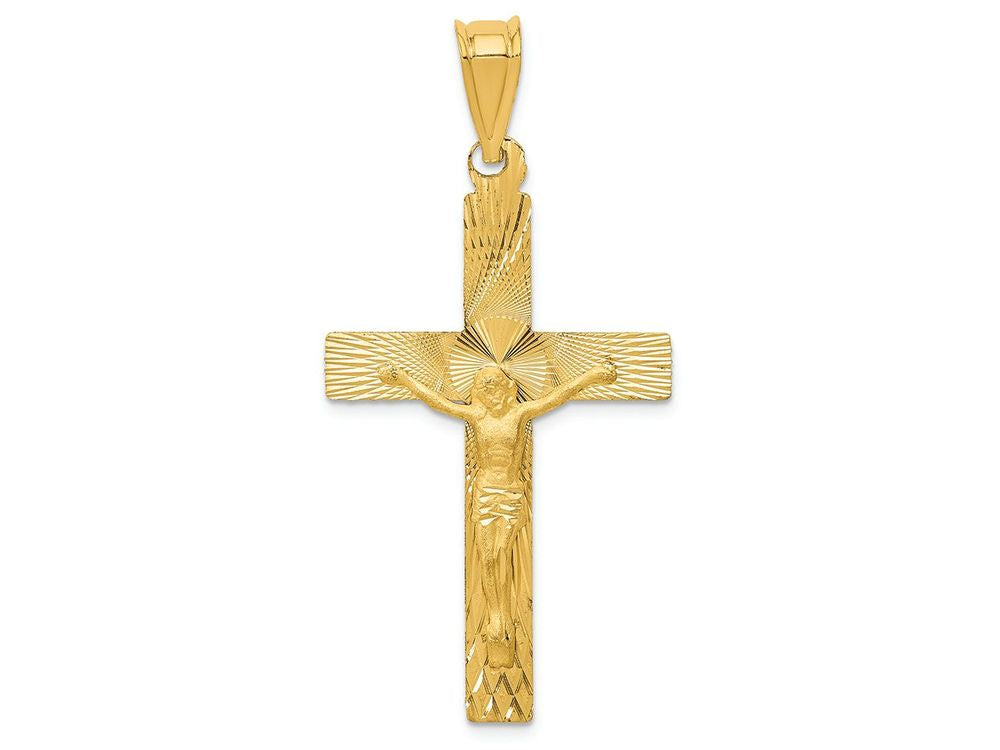 FJC Finejewelers 14k Yellow Gold Polished Satin And Bright Cut Crucifix Charm