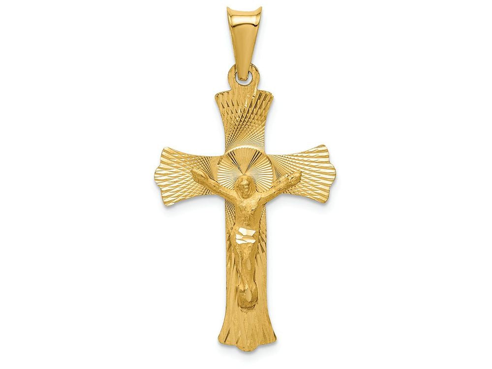 FJC Finejewelers 14k Yellow Gold Polished Satin And Bright Cut Crucifix Charm