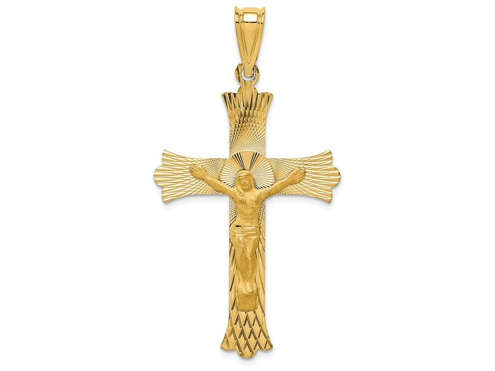 FJC Finejewelers 14k Yellow Gold Polished Satin And Bright Cut Crucifix Charm