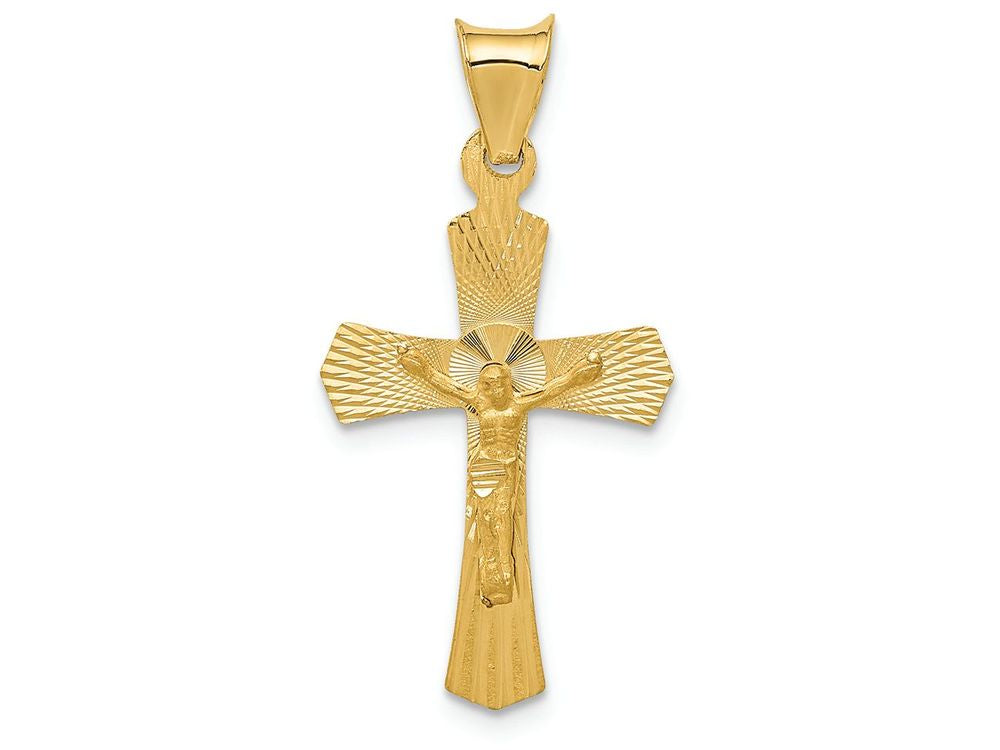 FJC Finejewelers 14k Yellow Gold Polished Satin And Bright Cut Crucifix Charm