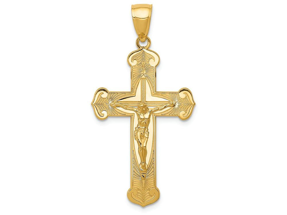 FJC Finejewelers 14k Yellow Gold Polished  Crucifix with Jesus On Engraved Cross Charm