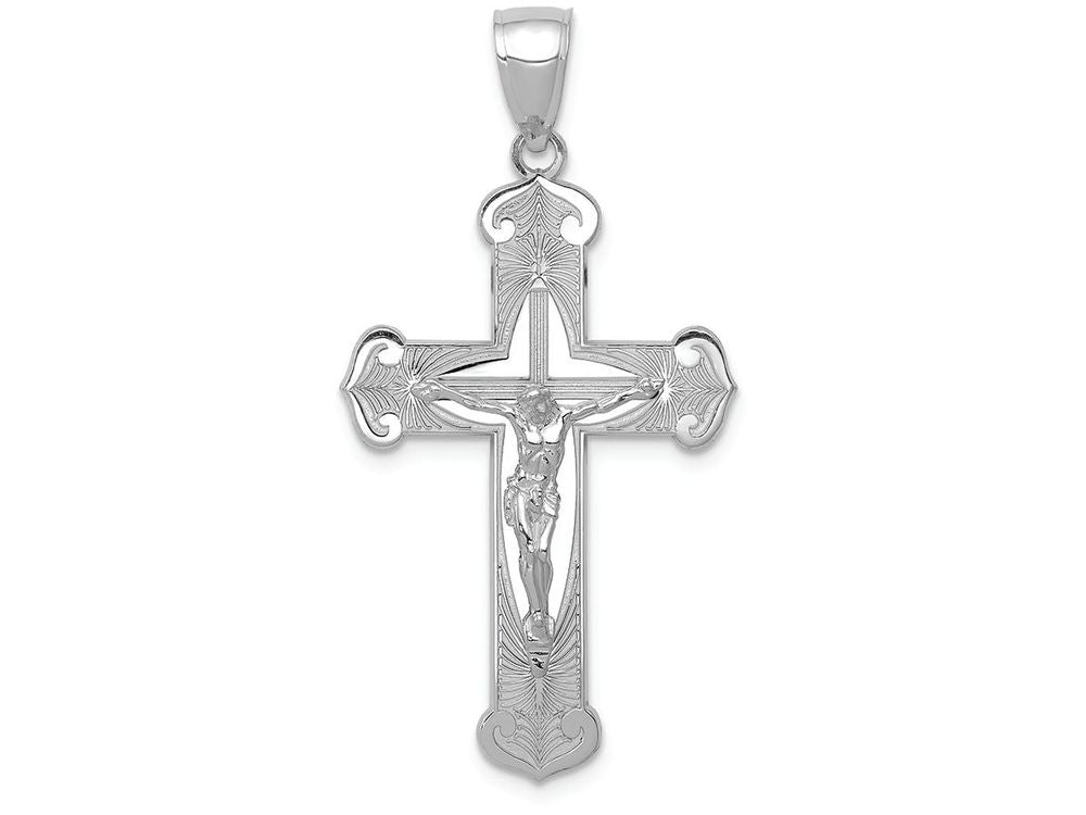 FJC Finejewelers 14k White Gold Crucifix Jesus On Engraved Cross Charm