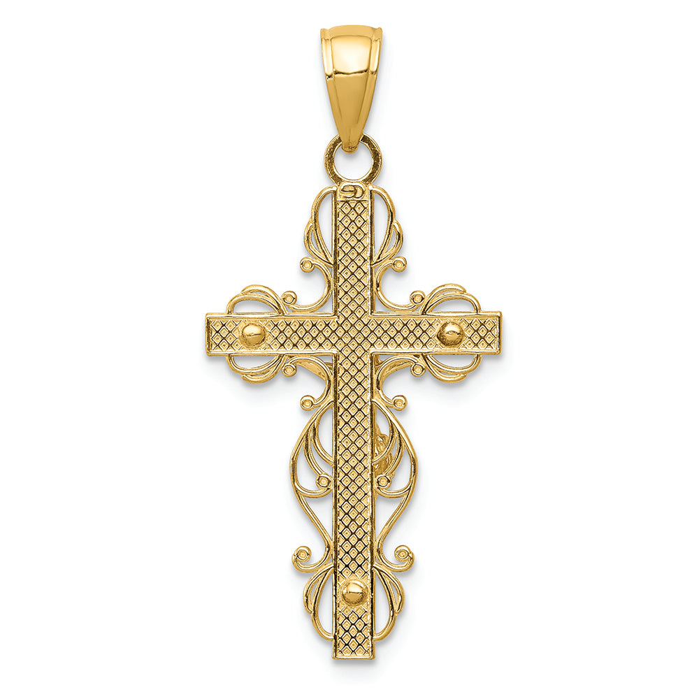FJC Finejewelers 14k Yellow Gold Polished Crucifix with Lace Trim Charm