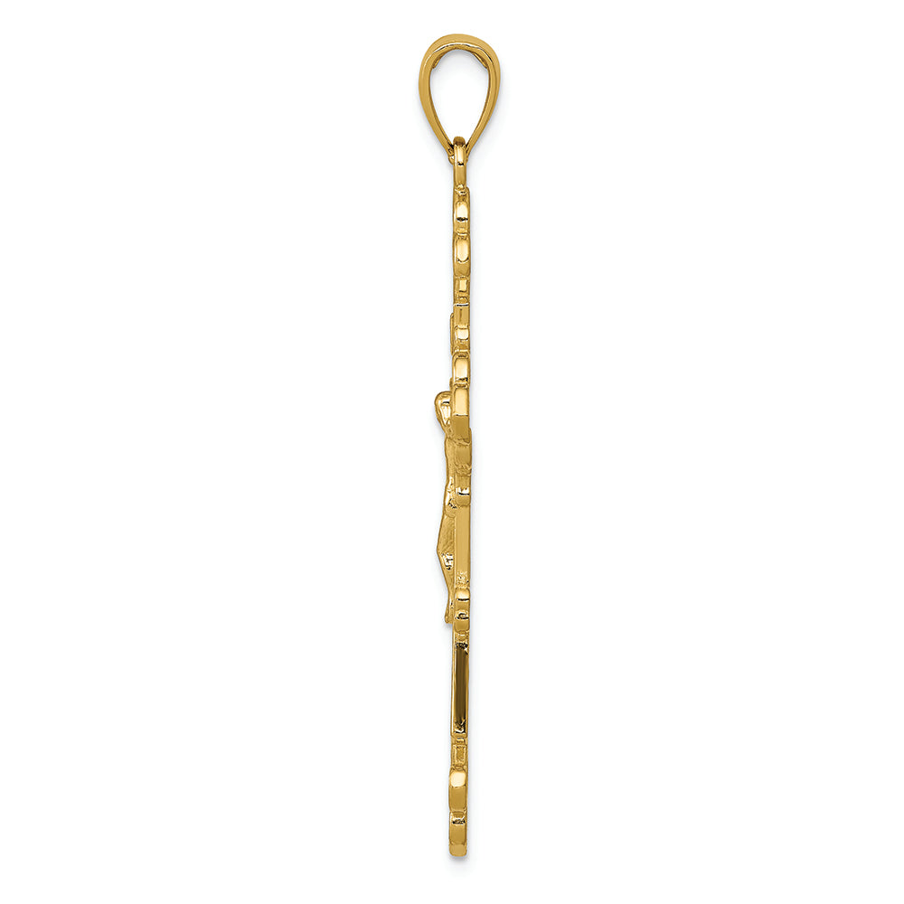 FJC Finejewelers 14k Yellow Gold Polished Textured Inri Crucifix Fleur De Lis Charm