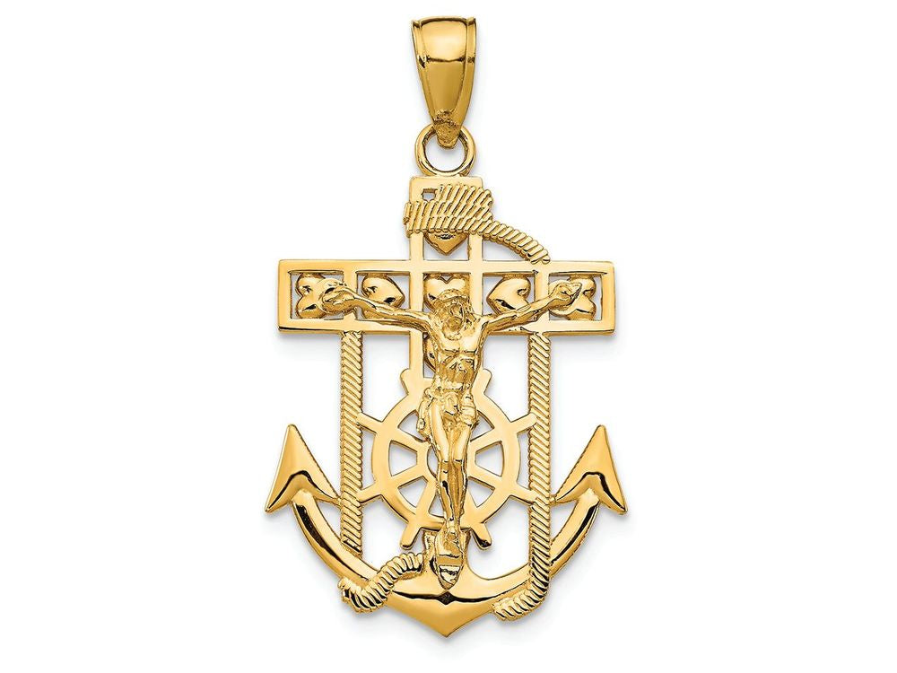 FJC Finejewelers 14k Yellow Gold Polished Textured Mini Mariners Crucifix Charm