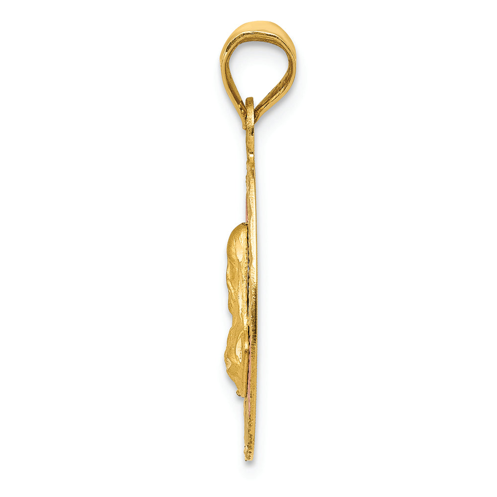 FJC Finejewelers 14k Yellow Gold with Rhodium Polished Bright Cut Sagrado Corazon Oval Charm