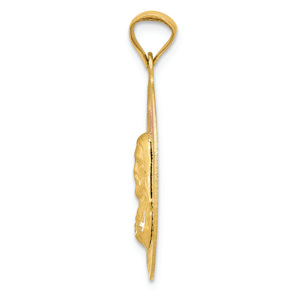 FJC Finejewelers 14k Yellow Gold with Rhodium Polished Bright Cut Sagrado Corazon Oval Charm