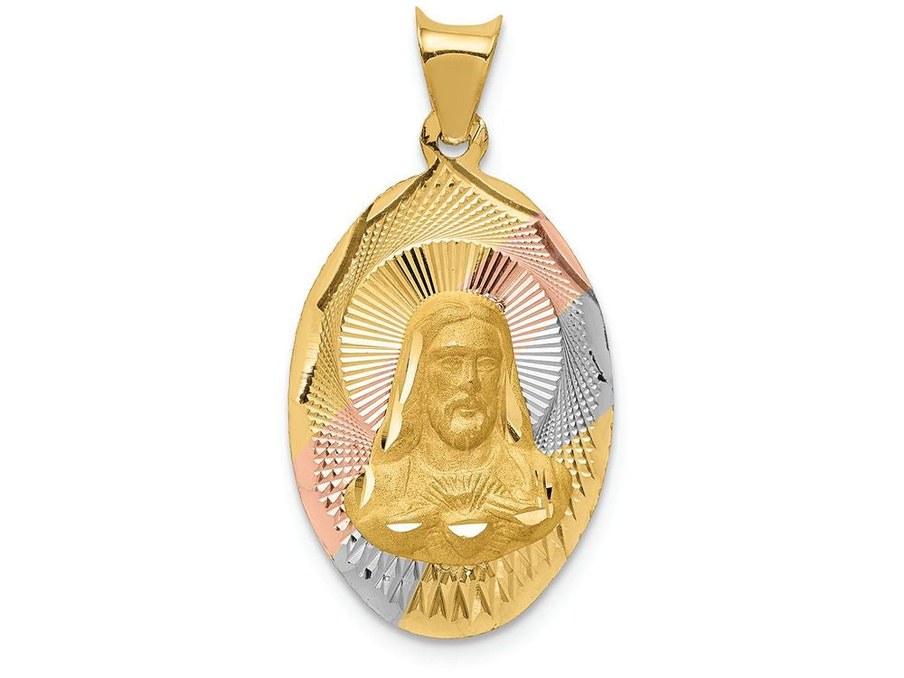 FJC Finejewelers 14k Yellow Gold with Rhodium Polished Bright Cut Sagrado Corazon Oval Charm