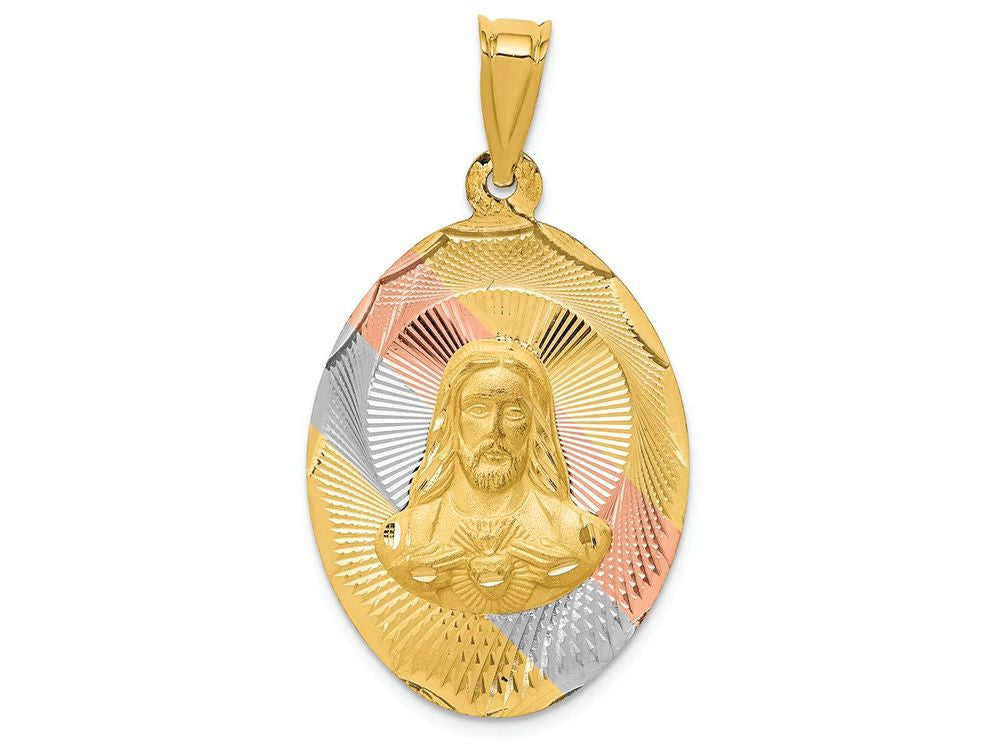 FJC Finejewelers 14k Yellow Gold with Rhodium Polished Bright Cut Sagrado Corazon Oval Charm
