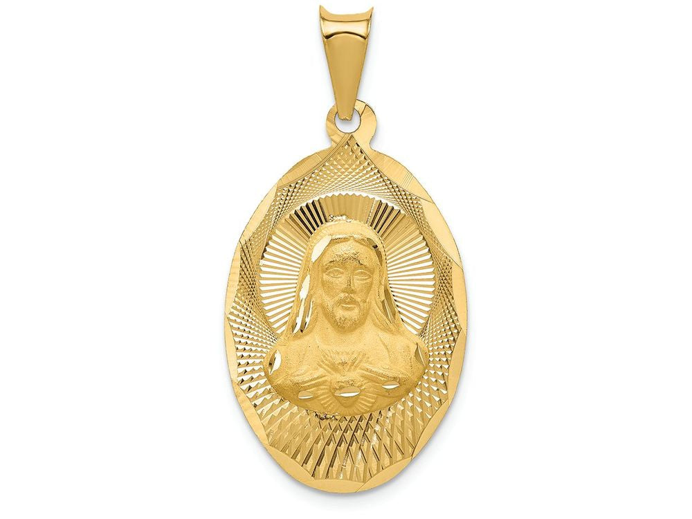 FJC Finejewelers 14k Yellow Gold Polished Bright Cut Sagrado Corazon Oval Charm