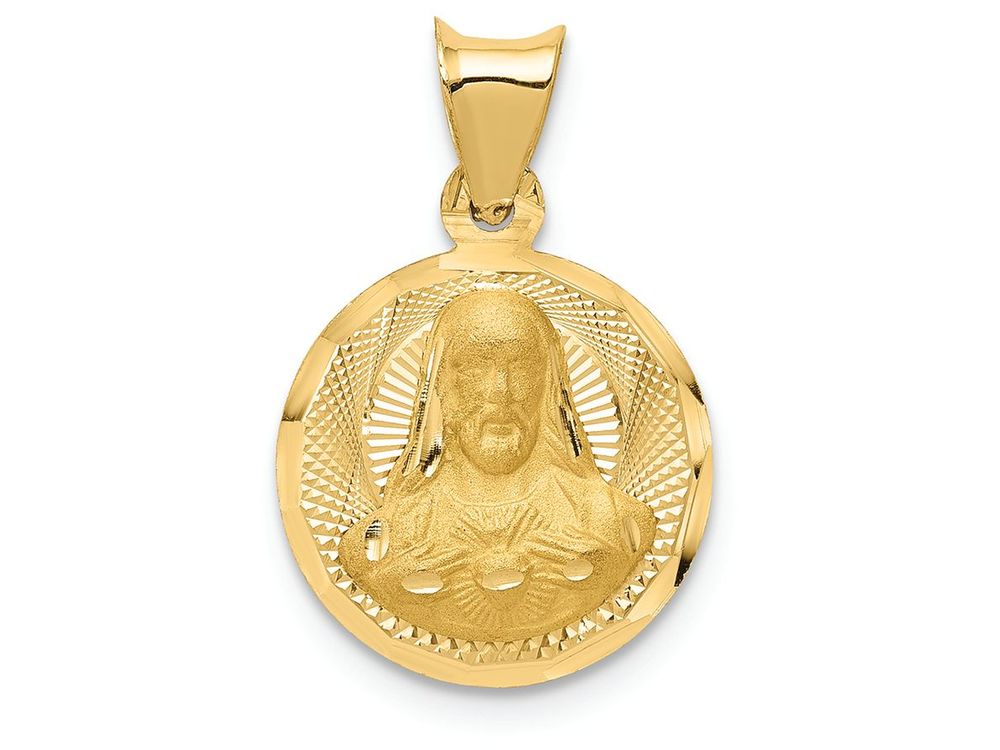 FJC Finejewelers 14k Yellow Gold Polished Bright Cut Sagrado Corazon Circle Charm