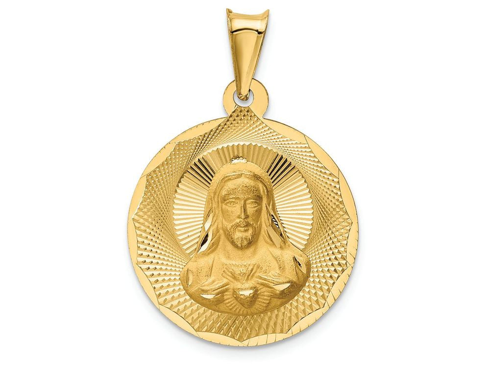 FJC Finejewelers 14k Yellow Gold Polished Bright Cut Sagrado Corazon Circle Charm