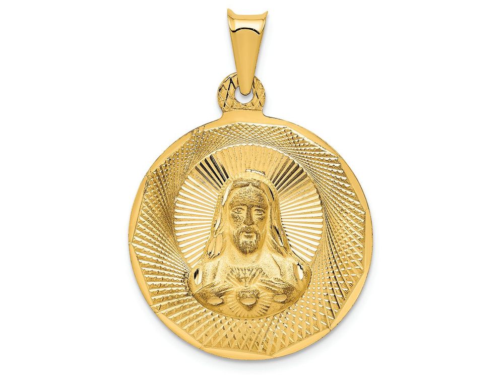 FJC Finejewelers 14k Yellow Gold Polished Bright Cut Sagrado Corazon Circle Charm
