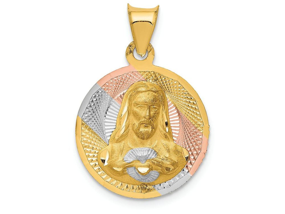 FJC Finejewelers 14k Yellow Gold with Rhodium Polished Bright Cut Sagrado Corazon Circle Charm