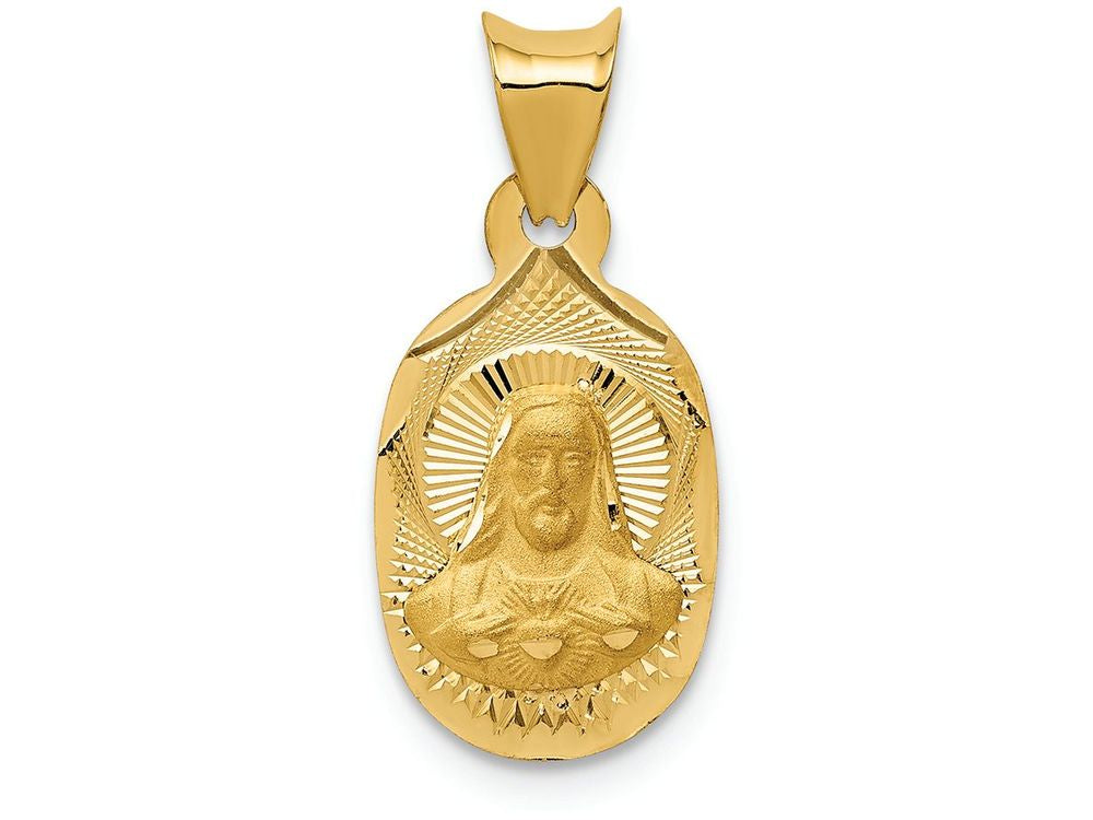 FJC Finejewelers 14k Yellow Gold Polished Bright Cut Sagrado Corazon Oval Charm